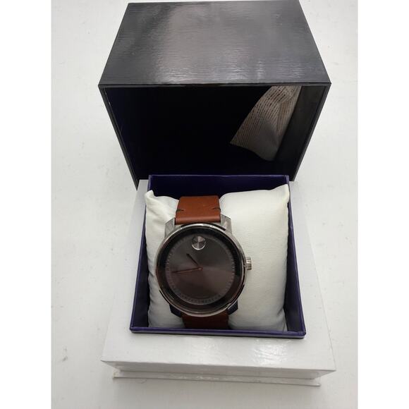 MOVADO BOLD Mens Watch Brown Leather Gunmetal 3600366 Needs Battery replacement main image 5